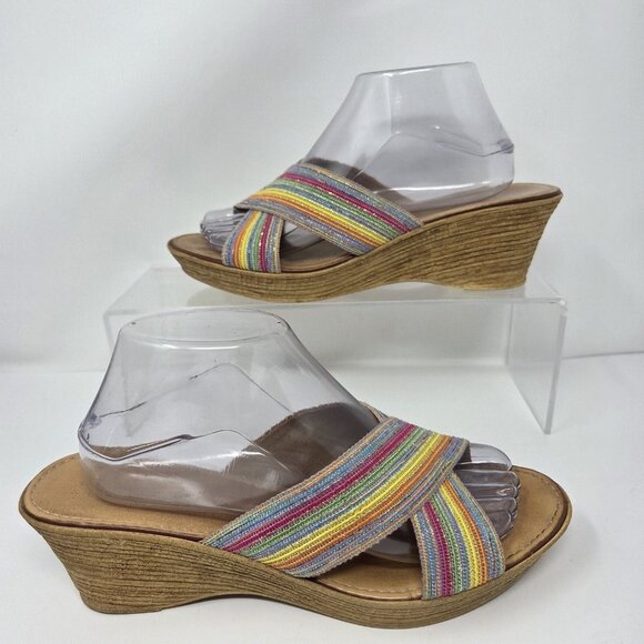 ITALIAN SHOEMAKERS Womens 10 Made In Italy Rainbow Wedge Sandals Slip On Stretch - Picture 1 of 11